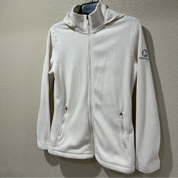 Merrell Women Fleece Jacket Coat Size Small Ivory Cream Hooded Outdoor Full Zip, - Picture 16 of 16